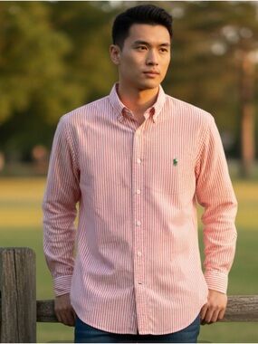 Ralph Lauren Red Stripe Button-Down Oxford Shirt size medium